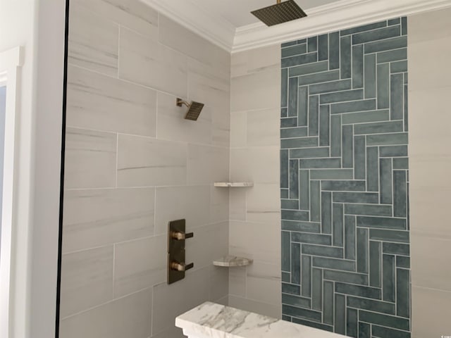 144 Sago Palm Dr, Myrtle Beach, SC 29579 - bathroom featuring crown molding and tiled shower