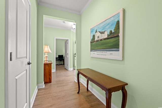 570BOTANYLOOP Murrells Inlt Unit 570, Murrells Inlet, SC 29576 - hallway featuring ornamental molding, wood finished floors, baseboards, and an office area