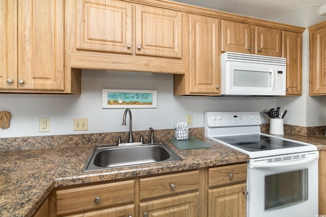 5905 S Kings Hwy Unit 439-B, Myrtle Beach, SC 29577 - kitchen featuring a sink, white appliances, and dark countertops