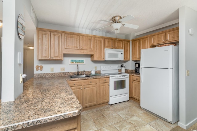 5905 S Kings Hwy Unit 439-B, Myrtle Beach, SC 29577 - kitchen with a ceiling fan, a sink, and white appliances