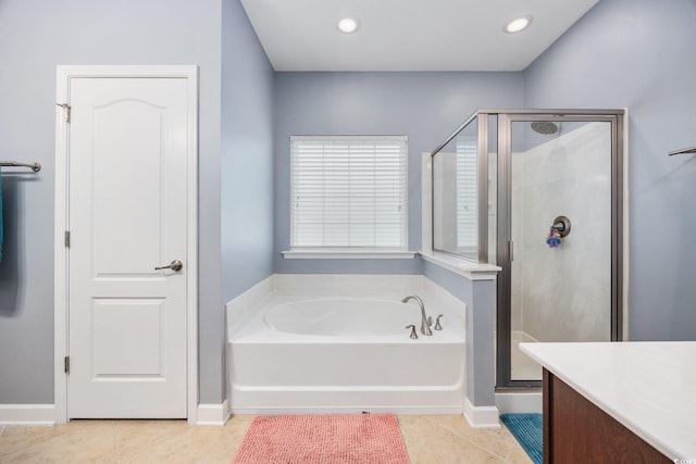 1112 Raven Cliff Ct, Conway, SC 29526 - full bath with a bath, a shower stall, tile patterned flooring, and recessed lighting