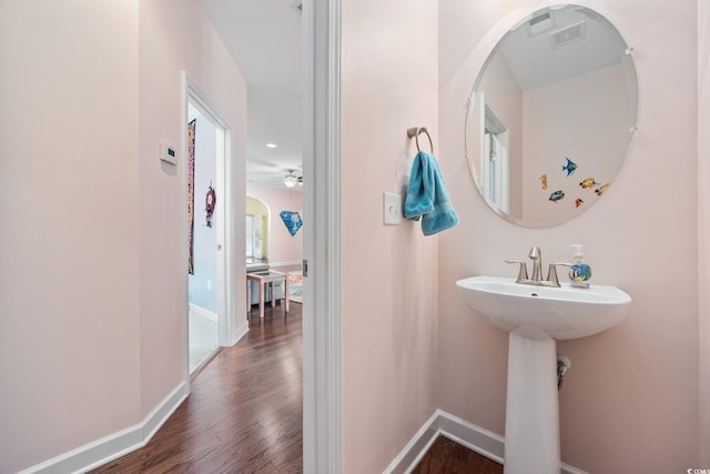 1112 Raven Cliff Ct, Conway, SC 29526 - bathroom with wood finished floors, baseboards, and ceiling fan