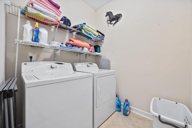 1112 Raven Cliff Ct, Conway, SC 29526 - laundry room with separate washer and dryer, baseboards, and light tile patterned floors