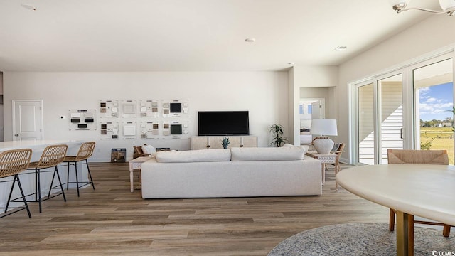 living area with light wood-type flooring