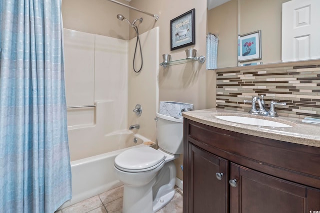 1425 N Waccamaw Dr Unit 123, Garden City Beach, SC 29576 - bathroom with tasteful backsplash, vanity, shower / bathtub combination with curtain, toilet, and tile patterned floors