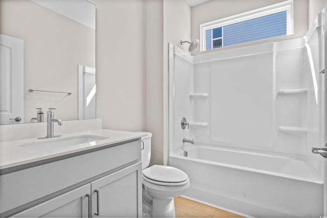 full bathroom with toilet, vanity, shower / washtub combination, and tile patterned flooring