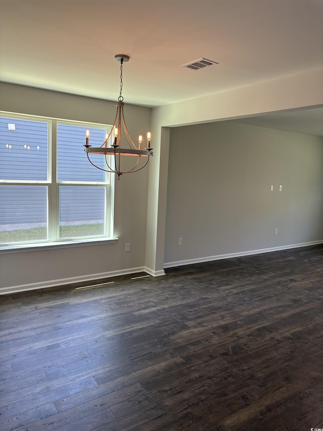 5504 Shelly Lynn Dr, Myrtle Beach, SC 29579 - unfurnished dining area featuring visible vents, baseboards, dark wood-type flooring, and a chandelier