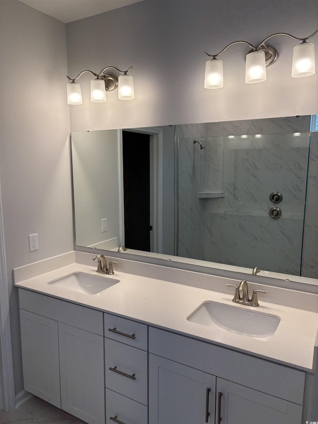 5504 Shelly Lynn Dr, Myrtle Beach, SC 29579 - bathroom featuring a sink, walk in shower, and double vanity