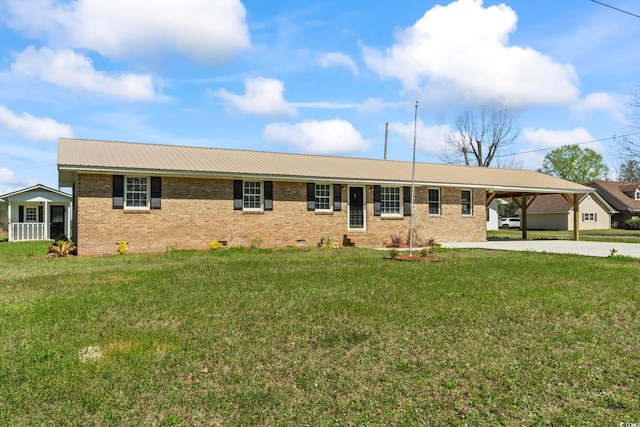 1136 Knotty Branch Rd, Conway, SC 29527 - ranch-style home with brick siding, a carport, driveway, and metal roof