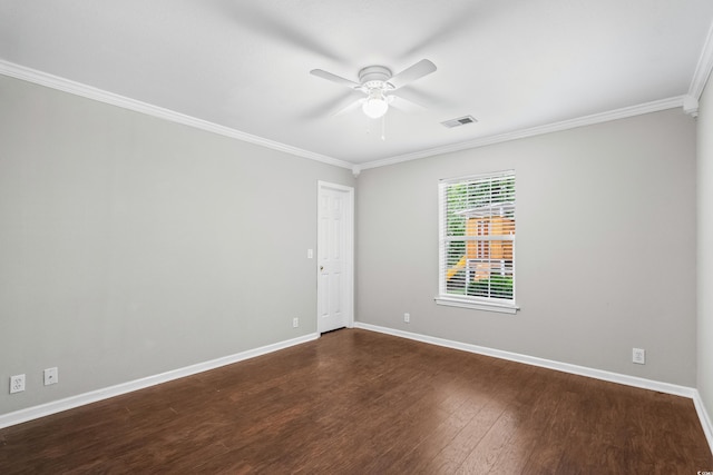 4195 Wrens Xing, Little River, SC 29566 - spare room with crown molding, a ceiling fan, baseboards, and dark wood-type flooring