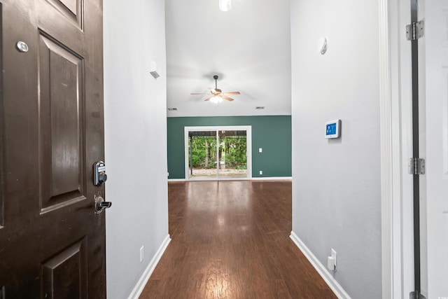 4195 Wrens Xing, Little River, SC 29566 - foyer entrance featuring dark wood-style flooring, baseboards, and a ceiling fan