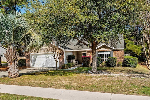 4195 Wrens Xing, Little River, SC 29566 - view of front of house featuring brick siding, concrete driveway, a front lawn, and a garage