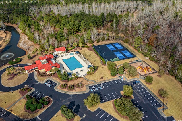 aerial view with a water view