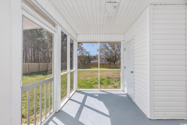 view of unfurnished sunroom