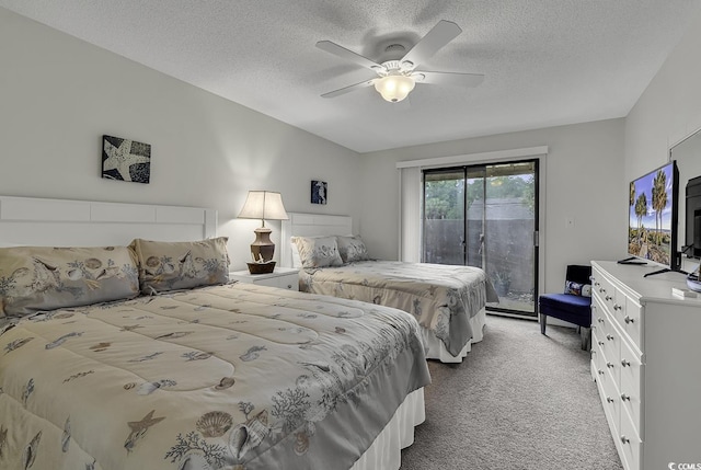 118 Hartland Dr Unit 12-C, Myrtle Beach, SC 29572 - carpeted bedroom with access to exterior, a textured ceiling, and ceiling fan