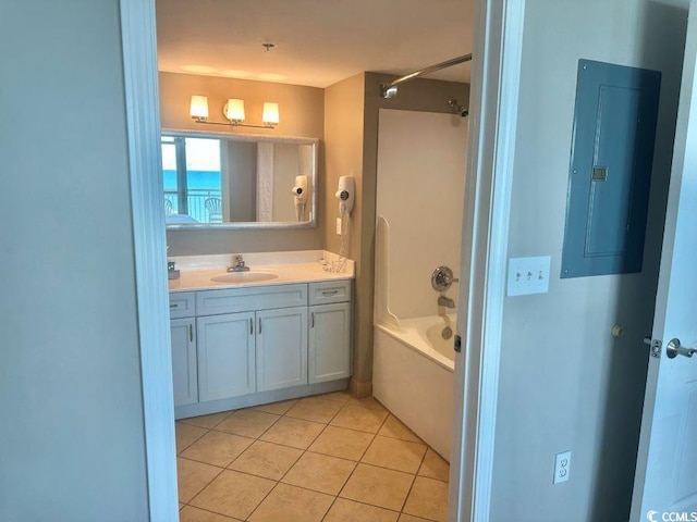 3500 N Ocean Blvd Unit 1203, North Myrtle Beach, SC 29582 - full bath featuring electric panel, washtub / shower combination, vanity, and tile patterned flooring