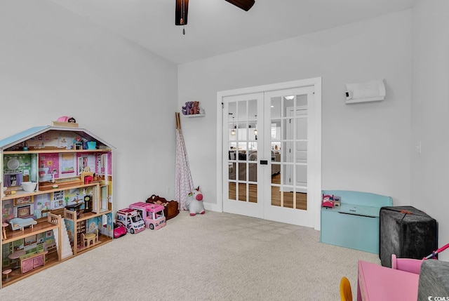 529 Oak Lawn Rd, Georgetown, SC 29440 - recreation room featuring french doors, ceiling fan, and carpet flooring