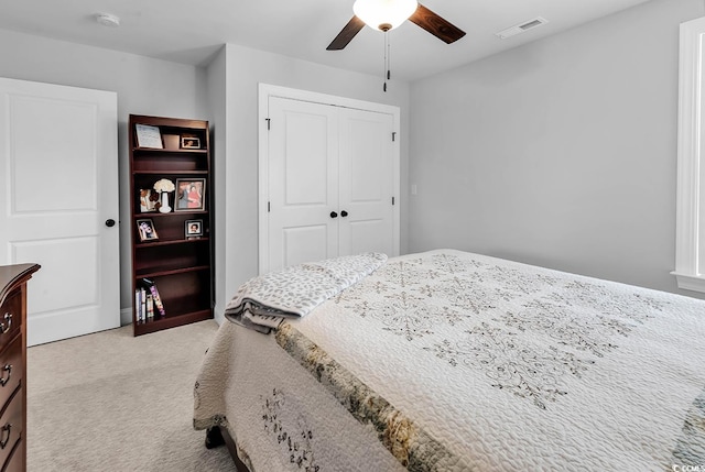 529 Oak Lawn Rd, Georgetown, SC 29440 - carpeted bedroom featuring a closet, ceiling fan, and visible vents