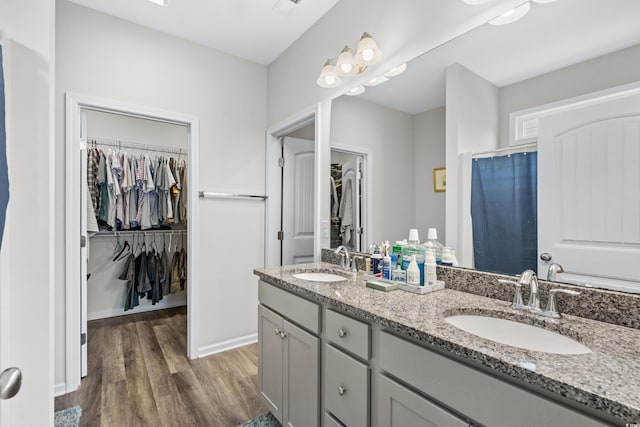 361 Rycola Cir, Myrtle Beach, SC 29575 - bathroom with wood finished floors, a spacious closet, and double vanity