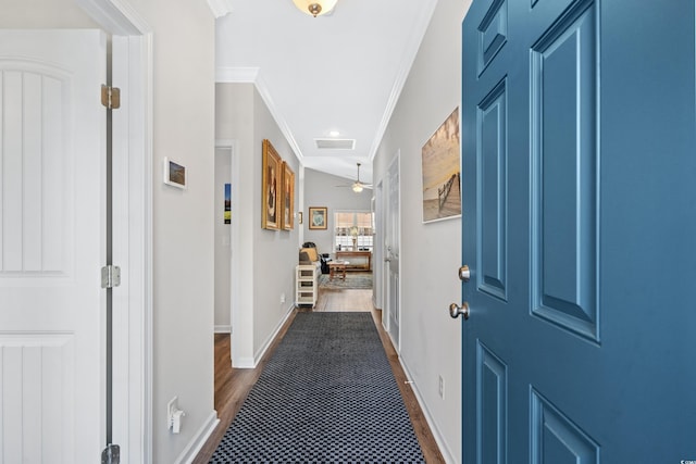 361 Rycola Cir, Myrtle Beach, SC 29575 - corridor featuring ornamental molding, baseboards, and dark wood-type flooring