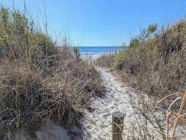 view of water feature featuring a beach view
