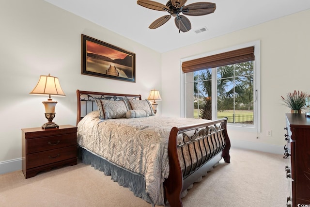 2180 Waterview Dr Unit 1024, North Myrtle Beach, SC 29582 - bedroom with a ceiling fan, baseboards, light colored carpet, and visible vents