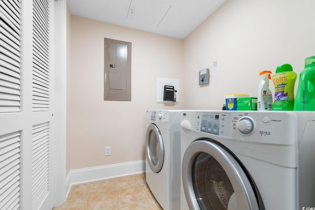 2180 Waterview Dr Unit 1024, North Myrtle Beach, SC 29582 - clothes washing area featuring light tile patterned floors, baseboards, separate washer and dryer, laundry area, and electric panel