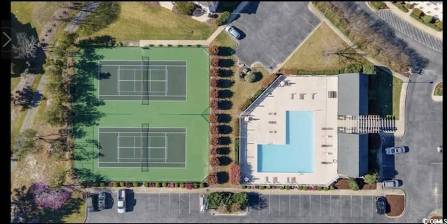 aerial view of a pool