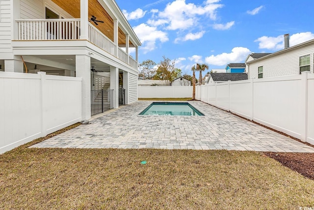 318 Vista Dr, Murrells Inlet, SC 29576 - view of swimming pool with a ceiling fan, a fenced backyard, and a patio area