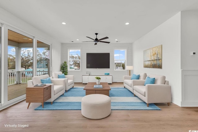 318 Vista Dr, Murrells Inlet, SC 29576 - living area with recessed lighting, a ceiling fan, plenty of natural light, and wood finished floors