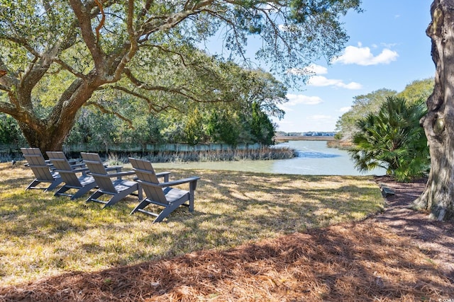 view of yard with a water view