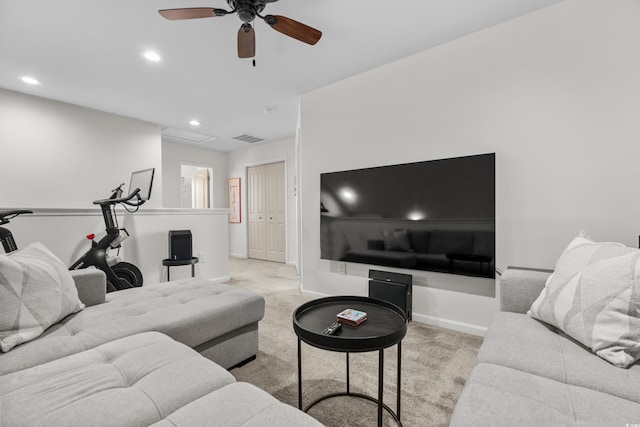 212 Machrie Loop Unit D, Myrtle Beach, SC 29588 - living area featuring recessed lighting, carpet flooring, baseboards, visible vents, and a ceiling fan