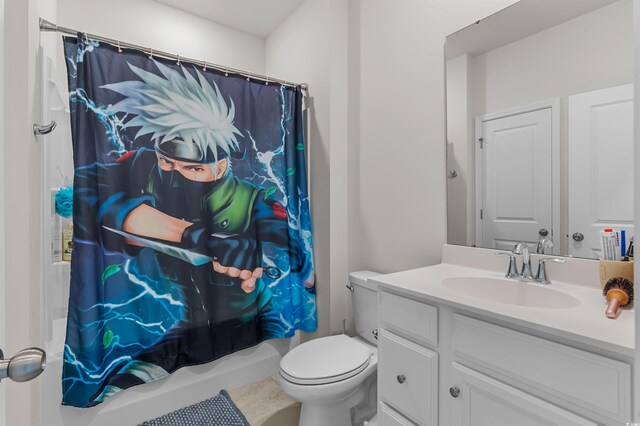 1176 Harbison Cir, Myrtle Beach, SC 29579 - bathroom with toilet, vanity, shower / tub combo, and tile patterned floors