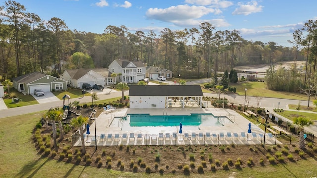 1176 Harbison Cir, Myrtle Beach, SC 29579 - community pool featuring fence, a patio, and a residential view