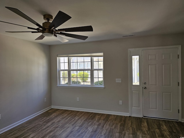 703 S 1st Ave S Unit 34D, North Myrtle Beach, SC 29582 - foyer featuring dark wood-style flooring, baseboards, and ceiling fan