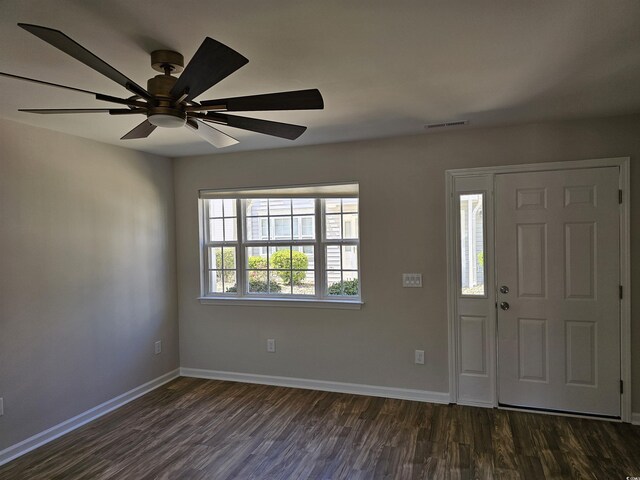 703 S 1st Ave S Unit 34D, North Myrtle Beach, SC 29582 - foyer featuring dark wood-style flooring, baseboards, and ceiling fan