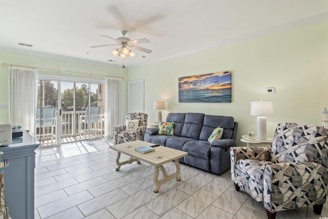 2180 Waterview Dr Unit 733, North Myrtle Beach, SC 29582 - living room with ceiling fan and crown molding