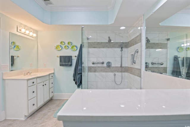 2180 Waterview Dr Unit 733, North Myrtle Beach, SC 29582 - full bathroom with crown molding, a tile shower, vanity, and baseboards