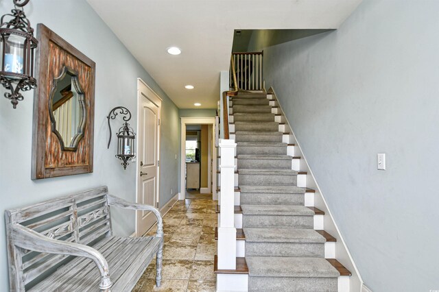 4850 Cantor Ct Unit 202, North Myrtle Beach, SC 29582 - stairs featuring stone tile flooring, recessed lighting, and baseboards