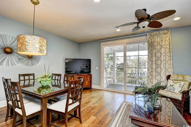 4850 Cantor Ct Unit 202, North Myrtle Beach, SC 29582 - dining area featuring wood finished floors, baseboards, recessed lighting, and a ceiling fan