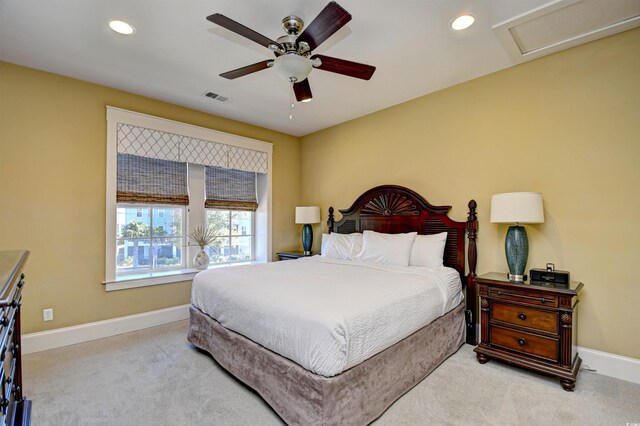 4850 Cantor Ct Unit 202, North Myrtle Beach, SC 29582 - bedroom featuring carpet floors, attic access, recessed lighting, baseboards, and ceiling fan