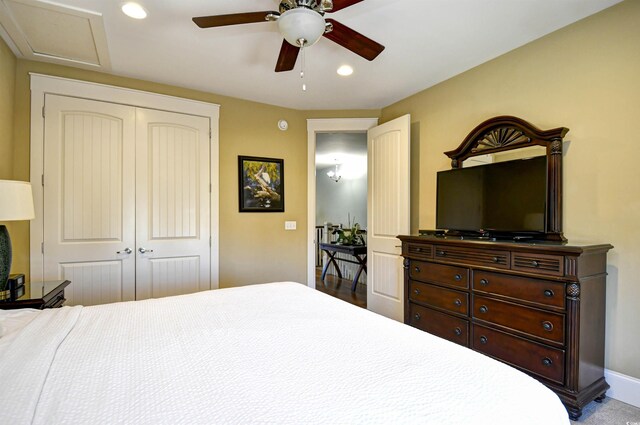 4850 Cantor Ct Unit 202, North Myrtle Beach, SC 29582 - bedroom with a closet, recessed lighting, and a ceiling fan