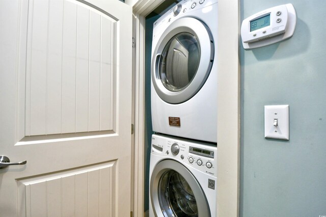 4850 Cantor Ct Unit 202, North Myrtle Beach, SC 29582 - laundry area with stacked washer / dryer