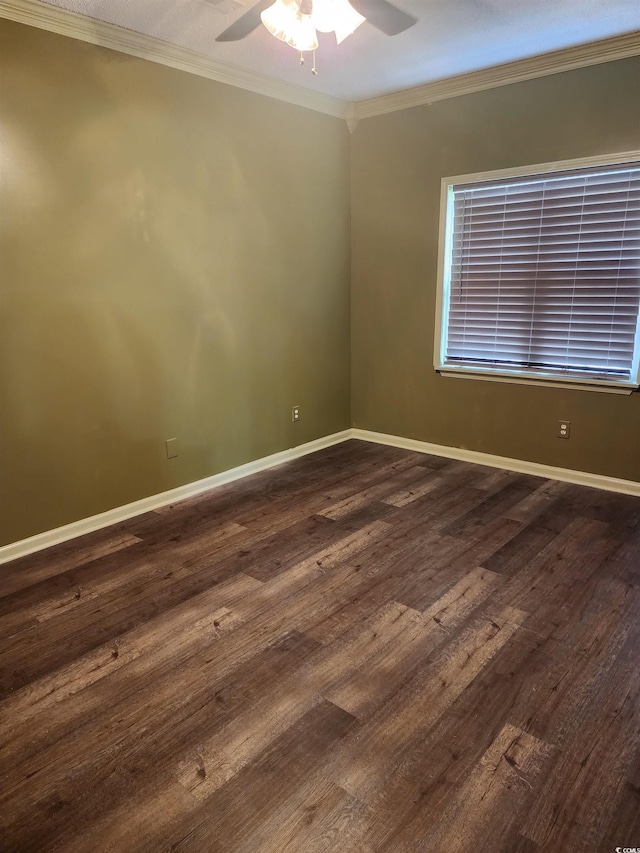6204 Sweetwater Blvd Unit 6204, Murrells Inlet, SC 29576 - spare room with ornamental molding, a ceiling fan, baseboards, and dark wood-type flooring