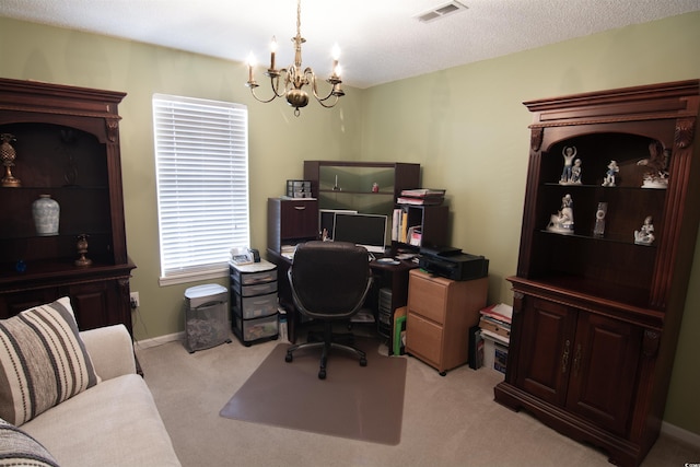 5030 Windsor Green Way Unit 203, Myrtle Beach, SC 29579 - home office featuring a chandelier, visible vents, light carpet, and baseboards