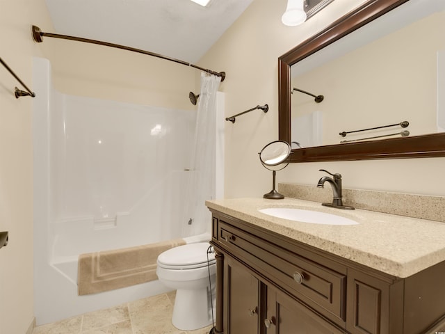 4533 Greenbriar Dr, Little River, SC 29566 - bathroom featuring toilet, tile patterned floors, vanity, and shower / bath combination with curtain