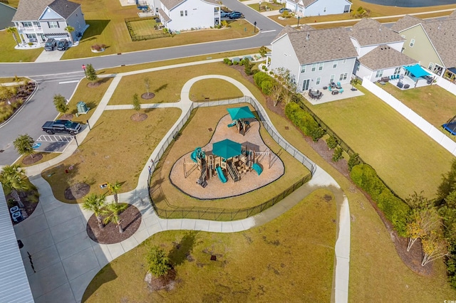 aerial perspective of suburban area featuring a community park