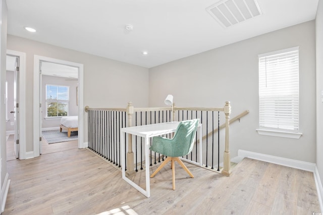 201-E Madison Ct, Myrtle Beach, SC 29577 - corridor with an upstairs landing, baseboards, wood finished floors, and recessed lighting