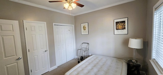 1100 Commons Blvd Unit 606, Myrtle Beach, SC 29572 - bedroom with carpet floors, crown molding, baseboards, and a ceiling fan