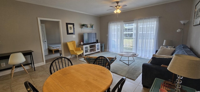 1100 Commons Blvd Unit 606, Myrtle Beach, SC 29572 - tiled living room with a ceiling fan, ornamental molding, and baseboards